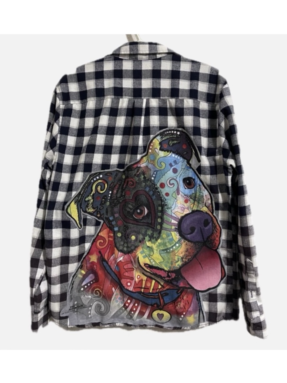 Upcycled “Dog Lovers” Flannel Plaid Shirt